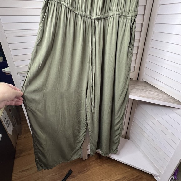 Maurices Green Wide Leg Jumpsuit M‎ Rayon Sleeveless Tie Waist Pockets - Picture 3 of 9